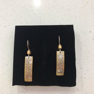 Gold and Silver Chinese Symbol Drop Earrings
